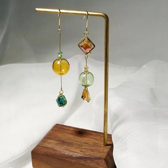 Vintage Jewelry - Korean Vintage Geometric Glass Ball Gold Drop Earrings